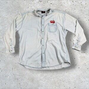 Wrangler Hero Denim Shirt Mens 2XL Light Wash Western Workwear Blue y2k